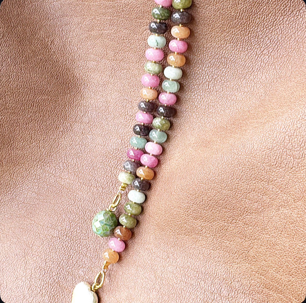 Heart & Green bead Bag Charm