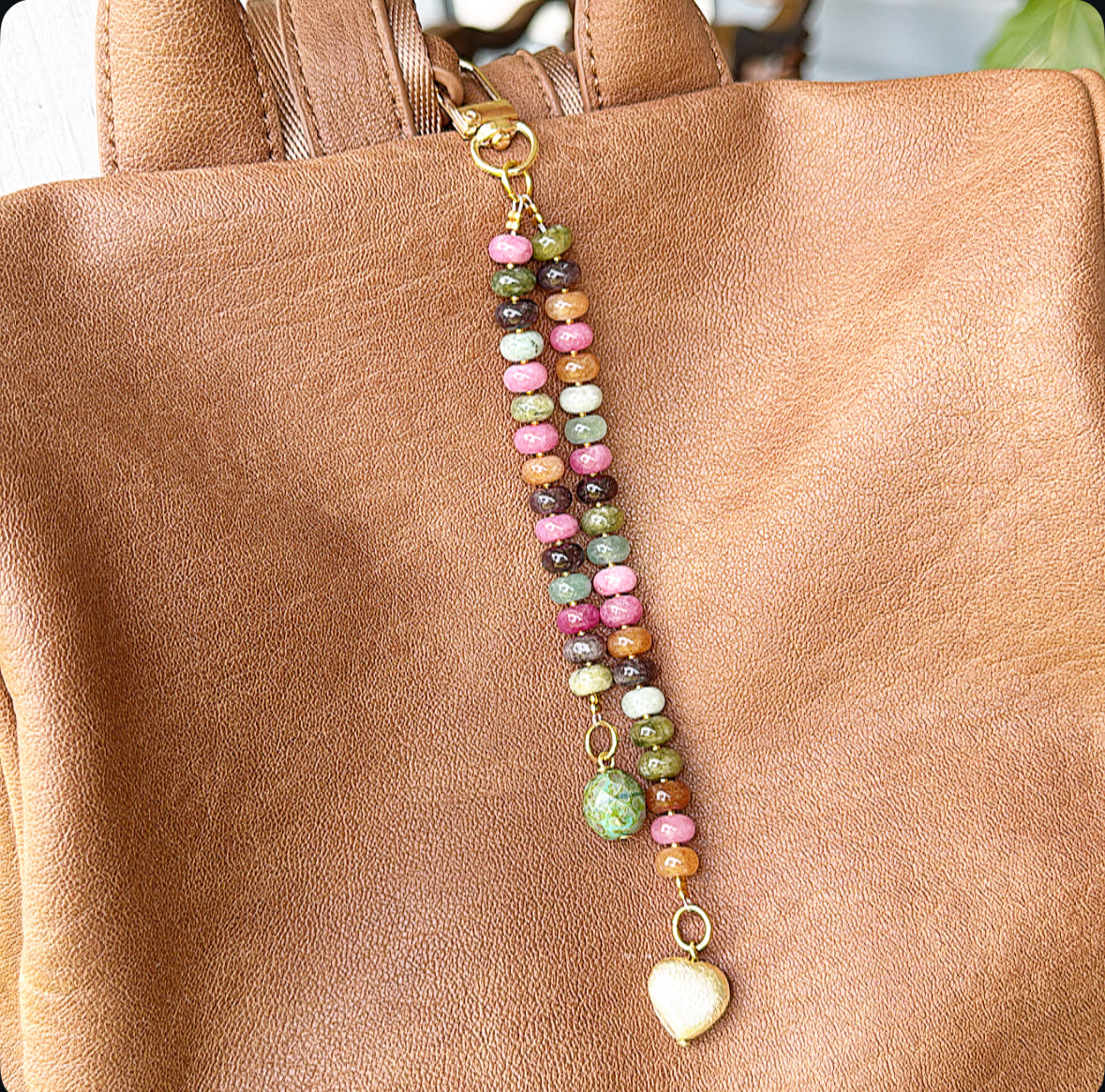 Heart & Green bead Bag Charm