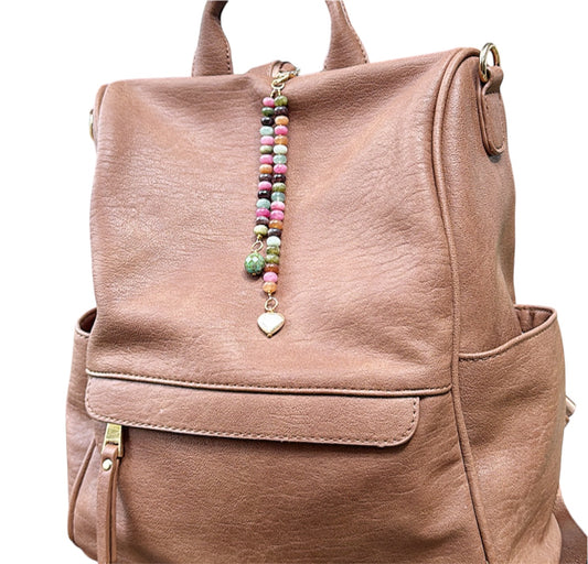 Heart & Green bead Bag Charm