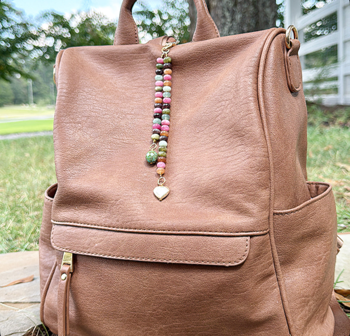 Heart & Green bead Bag Charm